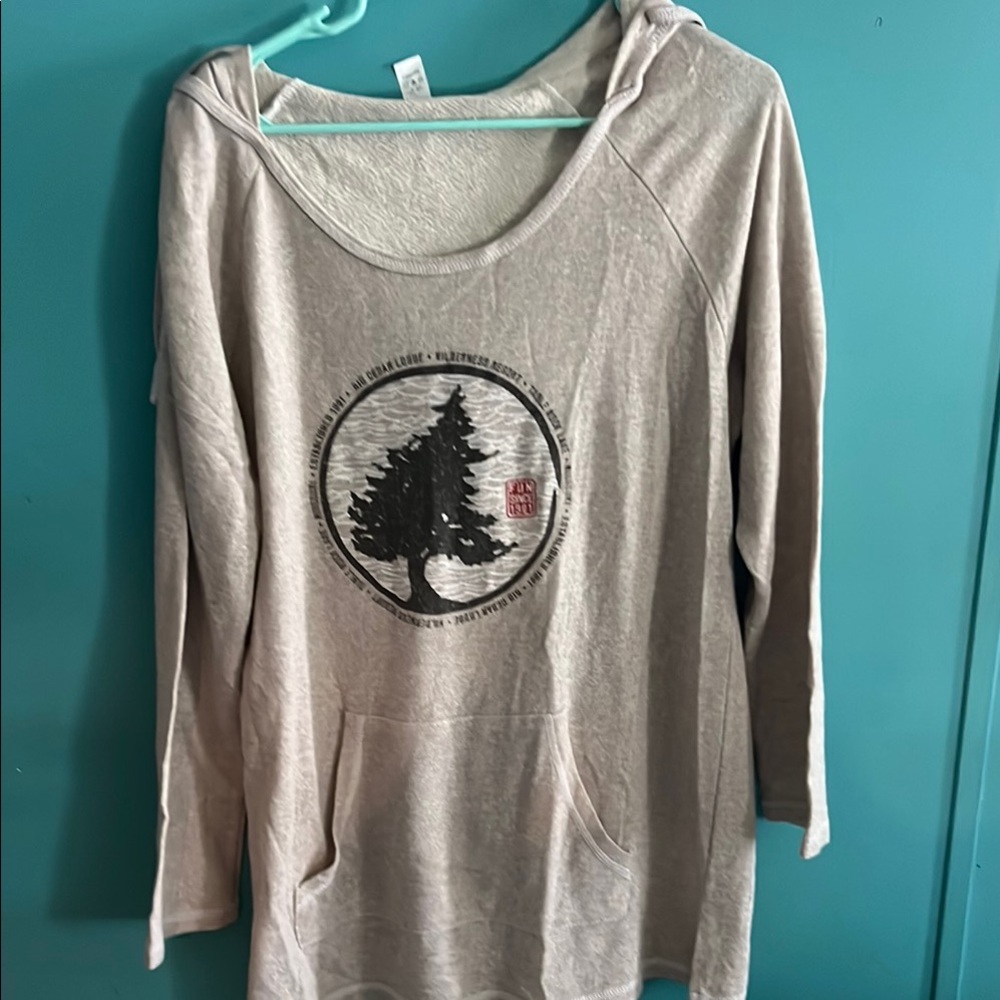 Gray Hooded Top with Tree Print
